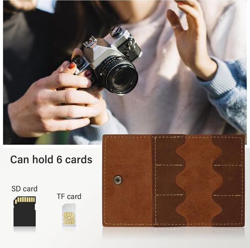 Memory Card Holder, Foldable Gaming SD Card Holder with Metal Snap Button and 6 Card Slots, Portable Retro Leather Guitar Pick Case for Travel or Daily Storage (Black) in Kuwait