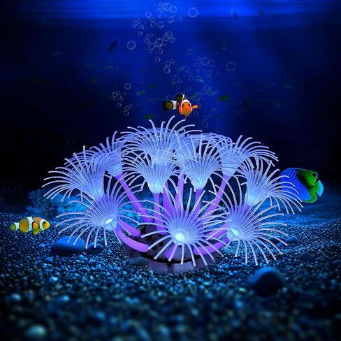 Soft Silicone Glowing Fish Tank Decorations, Aquarium Decoration Plants Glow in The Dark, Aquarium Glowing Kelp Plant, Glowing Artificial Coral Ornament Water Grass for Fish Tank Decor, Blue in Kuwait