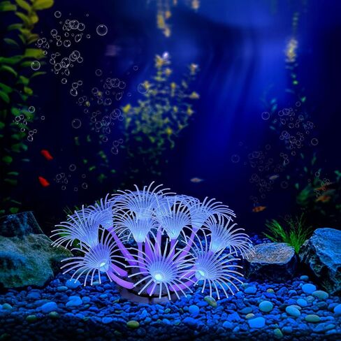Soft Silicone Glowing Fish Tank Decorations, Aquarium Decoration Plants Glow in The Dark, Aquarium Glowing Kelp Plant, Glowing Artificial Coral Ornament Water Grass for Fish Tank Decor, Blue in Kuwait