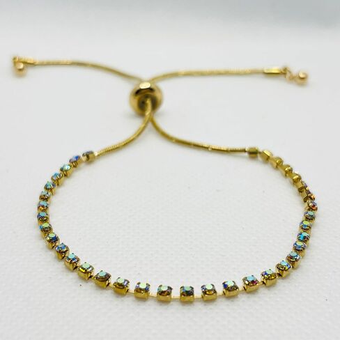 Adjustable Length Snake Chain Bracelet with Colorful Gemstones - Unique Luster (red) in Saudi Arabia