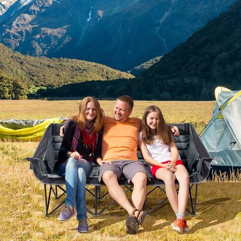 3 Person Camping Chairs Folding Double Camping Chair Portable Oversized Loveseat Padded Camp Chair Heavy Duty Camping Couch for Adults Outdoor Lawn with Two Cup Holders and Carry Bag in Saudi Arabia