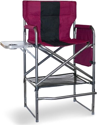 30" Tall Directors Chair with Side Table, 400LBS Bar Height Folding Camping Chair for Makeup Artists, Outdoor Events, Portable Foldable Chair with Cup Holder & footrest - Gray/Black in Saudi Arabia