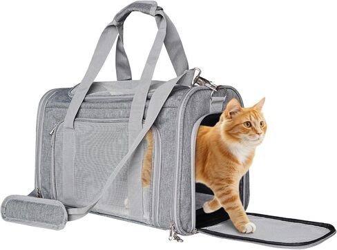 L&W BROS. Double Cat Carrier with Wheels 23.6" L x 15" W x 14.2H Extra Large Cat Carrier for 2 Big Cats Soft Rolling Dog Carrier for Up to 40 Lbs Double-Compartment Foldable Pet Carrier (Gray) in Saudi Arabia