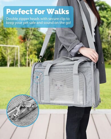 L&W BROS. Double Cat Carrier with Wheels 23.6" L x 15" W x 14.2H Extra Large Cat Carrier for 2 Big Cats Soft Rolling Dog Carrier for Up to 40 Lbs Double-Compartment Foldable Pet Carrier (Gray) in Saudi Arabia