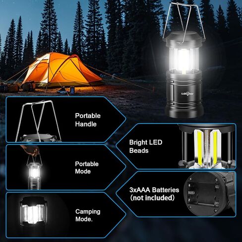 LED Camping Lantern, Battery Operated Lights, Adjustable Brightness for Camping, Emergencies, Power Outages, Outdoor Collapsible Lanterns, 2 Pack in Kuwait