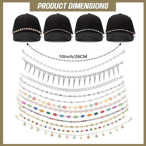 12 Pcs Trucker Hat Chains Detachable DIY Metal/Turquoise/Pearl Chains Mesh Baseball Cap Brim Necklace Purse Trucker Hat Decor Accessories in Saudi Arabia