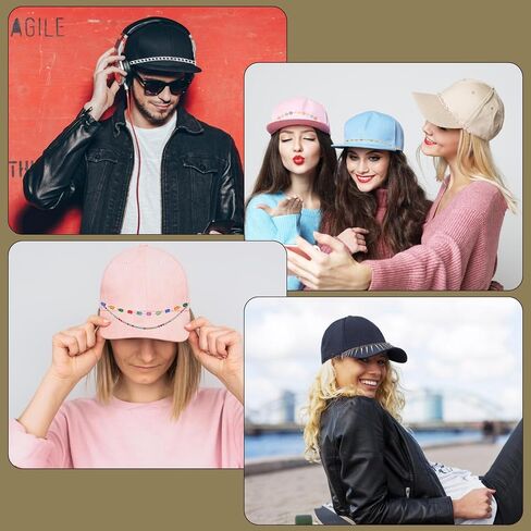 12 Pcs Trucker Hat Chains Detachable DIY Metal/Turquoise/Pearl Chains Mesh Baseball Cap Brim Necklace Purse Trucker Hat Decor Accessories in Saudi Arabia