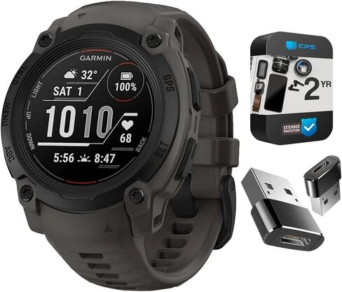 Garmin 010-02932-00 Instinct E 40mm Rugged Outdoor GPS Smartwatch 24/7 Health Monitor (Charcoal) Bundle with 2-Year CPS Protection Pack +Deco Essentials Converter Adapter Type C Adapter, Type-C USB C in Saudi Arabia