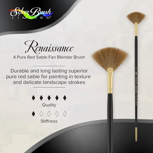 Silver Brush Limited 7104-2 Renaissance Fan Paintbrush for Oil, Watercolor, Gouache, Inks, Dyes, Fluid, & Flow Acrylic, Size 2, Long Handle in Saudi Arabia