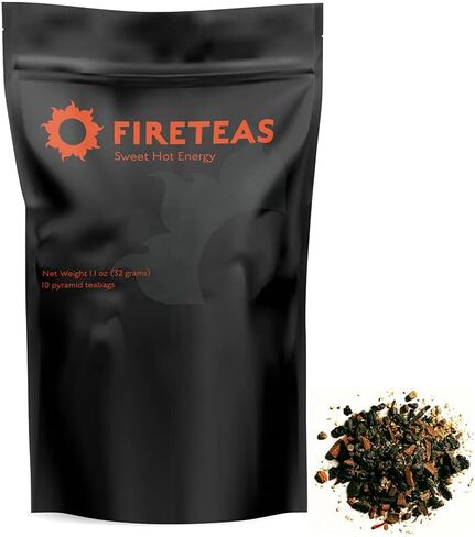 FIRE TEAS Sweet Hot Energy - Gunpowder Green Tea, Cinnamon, Saffron, Ginger, Cardamom - Energy & Power, Delicious, Coffee Alternative, Mild & Spicy - Multiple Brews in Saudi Arabia