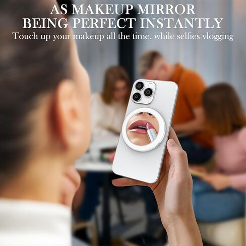 مرآة سيلفي سيلفي 3 في 1 مع ضوء LED لأجهزة iPhone و Android والكمبيوتر المحمول والوردي و 3 سطوع و 3 أوضاع ضوئية ، مع حلقتين معدنيتين ، وقف مع هدية Magsafe لالتقاط صور شخصية in Kuwait