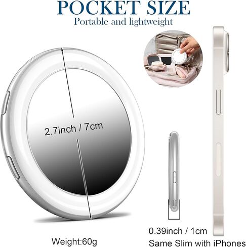 مرآة سيلفي سيلفي 3 في 1 مع ضوء LED لأجهزة iPhone و Android والكمبيوتر المحمول والوردي و 3 سطوع و 3 أوضاع ضوئية ، مع حلقتين معدنيتين ، وقف مع هدية Magsafe لالتقاط صور شخصية in Kuwait