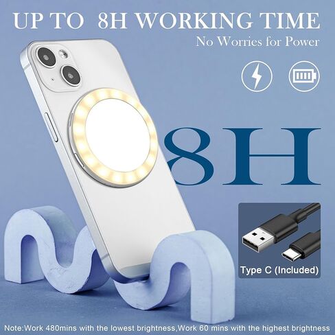 مرآة سيلفي سيلفي 3 في 1 مع ضوء LED لأجهزة iPhone و Android والكمبيوتر المحمول والوردي و 3 سطوع و 3 أوضاع ضوئية ، مع حلقتين معدنيتين ، وقف مع هدية Magsafe لالتقاط صور شخصية in Kuwait