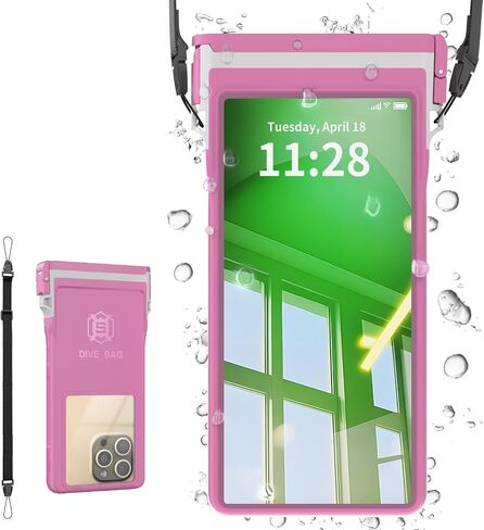 Large Floating Waterproof Phone Case with Lanyard for Snorkeling & Diving - Underwater Phone Pouch Compatible with i-Phone 16/15/14 Pro Max, Galaxy All Series, Beach and Pool Water Park (Pink) in Saudi Arabia