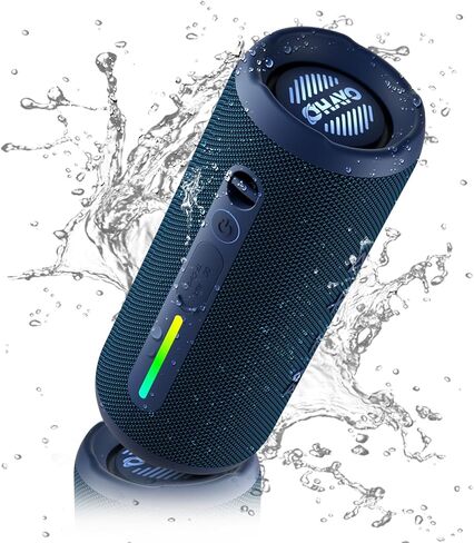 OHAYO Portable Bluetooth Speaker - IPX7 Waterproof, Wireless Stereo Pairing, 25-Hour Playtime, 24W Loud Sound, Bluetooth 5.3, Bass Boost, LED Lights, for Home/Shower/Outdoor/Beach/Travel, Gift Ideas in Kuwait