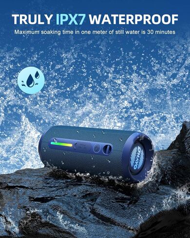 OHAYO Portable Bluetooth Speaker - IPX7 Waterproof, Wireless Stereo Pairing, 25-Hour Playtime, 24W Loud Sound, Bluetooth 5.3, Bass Boost, LED Lights, for Home/Shower/Outdoor/Beach/Travel, Gift Ideas in Kuwait