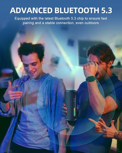 OHAYO Portable Bluetooth Speaker - IPX7 Waterproof, Wireless Stereo Pairing, 25-Hour Playtime, 24W Loud Sound, Bluetooth 5.3, Bass Boost, LED Lights, for Home/Shower/Outdoor/Beach/Travel, Gift Ideas in Kuwait