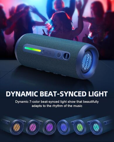 OHAYO Portable Bluetooth Speaker - IPX7 Waterproof, Wireless Stereo Pairing, 25-Hour Playtime, 24W Loud Sound, Bluetooth 5.3, Bass Boost, LED Lights, for Home/Shower/Outdoor/Beach/Travel, Gift Ideas in Kuwait