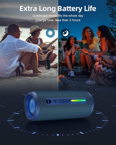 OHAYO Portable Bluetooth Speaker - IPX7 Waterproof, Wireless Stereo Pairing, 25-Hour Playtime, 24W Loud Sound, Bluetooth 5.3, Bass Boost, LED Lights, for Home/Shower/Outdoor/Beach/Travel, Gift Ideas in Kuwait