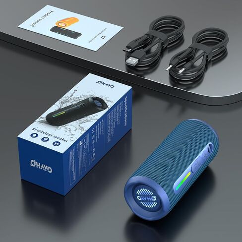 OHAYO Portable Bluetooth Speaker - IPX7 Waterproof, Wireless Stereo Pairing, 25-Hour Playtime, 24W Loud Sound, Bluetooth 5.3, Bass Boost, LED Lights, for Home/Shower/Outdoor/Beach/Travel, Gift Ideas in Kuwait