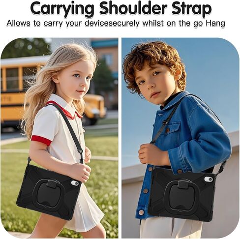 Case for iPad 11th Generation 11" (A16) 2025,iPad 10th Generation 10.9" 2022,Shockproof Cover for Kids with Screen Protector,Rotating Stand,Pencil Holder,Shoulder Strap (Red+Black) in Kuwait