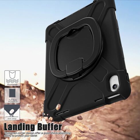 Case for iPad 11th Generation 11" (A16) 2025,iPad 10th Generation 10.9" 2022,Shockproof Cover for Kids with Screen Protector,Rotating Stand,Pencil Holder,Shoulder Strap (Red+Black) in Kuwait