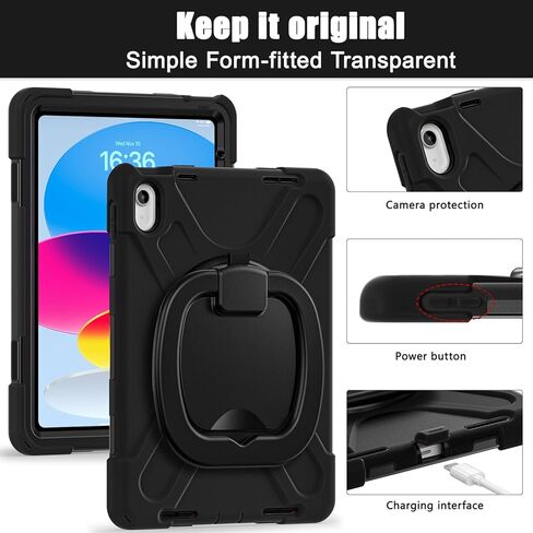 Case for iPad 11th Generation 11" (A16) 2025,iPad 10th Generation 10.9" 2022,Shockproof Cover for Kids with Screen Protector,Rotating Stand,Pencil Holder,Shoulder Strap (Red+Black) in Kuwait