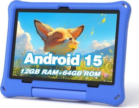 Kids Tablet: 10 Inch Android 15 Tablet for Kids, 64GB Octa-Core 6000mAh Battery, WiFi 6, Pre-Installed Kids Apps, Parental Control with EVA Protective Case – Ideal Gift for Toddler, Blue in Saudi Arabia