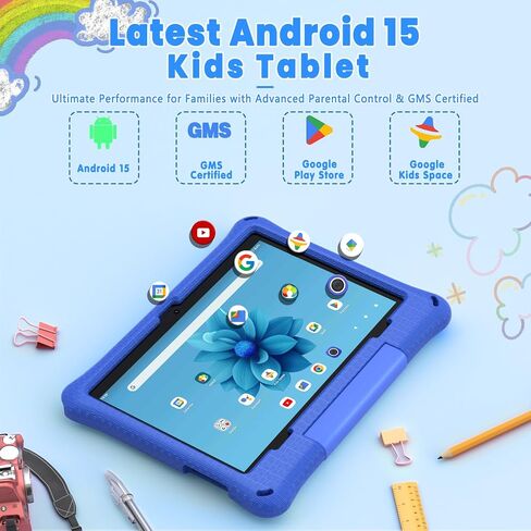 Kids Tablet: 10 Inch Android 15 Tablet for Kids, 64GB Octa-Core 6000mAh Battery, WiFi 6, Pre-Installed Kids Apps, Parental Control with EVA Protective Case – Ideal Gift for Toddler, Blue in Saudi Arabia