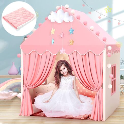 SISTICKER Kids Play Tents for Girls Large Fairy Playhouse for Kids Princess Castle Tent Gift Toys for Girl Toddler Children Play House (Pink) (Pink Tent) in Saudi Arabia