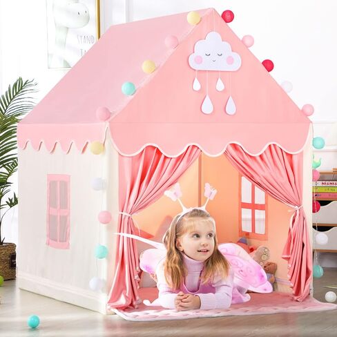 SISTICKER Kids Play Tents for Girls Large Fairy Playhouse for Kids Princess Castle Tent Gift Toys for Girl Toddler Children Play House (Pink) (Pink Tent) in Saudi Arabia