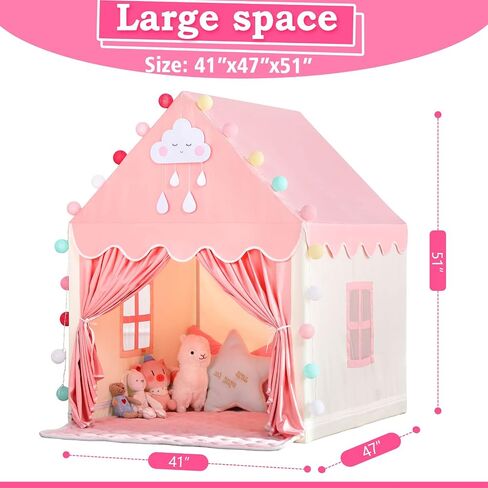 SISTICKER Kids Play Tents for Girls Large Fairy Playhouse for Kids Princess Castle Tent Gift Toys for Girl Toddler Children Play House (Pink) (Pink Tent) in Saudi Arabia