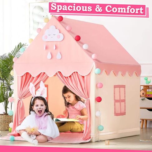 SISTICKER Kids Play Tents for Girls Large Fairy Playhouse for Kids Princess Castle Tent Gift Toys for Girl Toddler Children Play House (Pink) (Pink Tent) in Saudi Arabia
