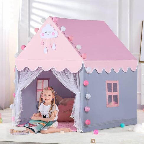 SISTICKER Kids Play Tents for Girls Large Fairy Playhouse for Kids Princess Castle Tent Gift Toys for Girl Toddler Children Play House (Pink) (Pink Tent) in Saudi Arabia
