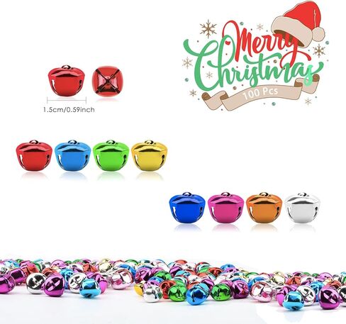 أجراس Jingle ، 100 حزمة كبيرة ملونة الحرف أجراس عيد الميلاد أجراس المعادن أجراس DIY Bells لعرض عيد الميلاد مشاريع مهرجان مهرجان عيد الميلاد (0.98 بوصة) in Kuwait