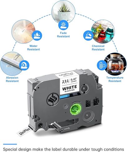Compatible for Brother P Touch TZe-231 TZe231 TZ-231 Tape Work for Ptouch Refills PT-D210 PT-D220 PT-H100 PT-D600 Label Tape 12mm 0.47 Inch Laminated White TZ Tape, Black on White, 3-Pack in Saudi Arabia
