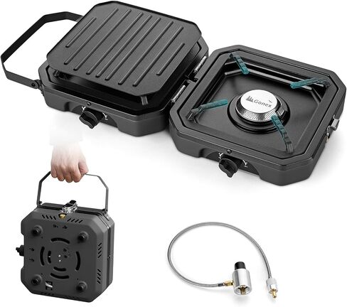 Gonex 2 Burner Propane Camping Stove with Griddle & Grates, Portable Foldable Cooking Stove with Total 16,000 BTU, Two Piezo Ignition Adjustable Burners for Camping, Patio, Emergency, Hiking (Black) in Kuwait
