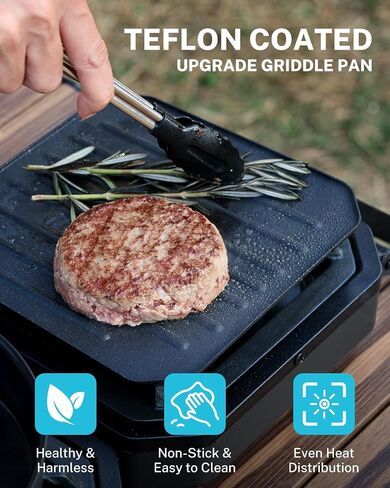 Gonex 2 Burner Propane Camping Stove with Griddle & Grates, Portable Foldable Cooking Stove with Total 16,000 BTU, Two Piezo Ignition Adjustable Burners for Camping, Patio, Emergency, Hiking (Black) in Kuwait