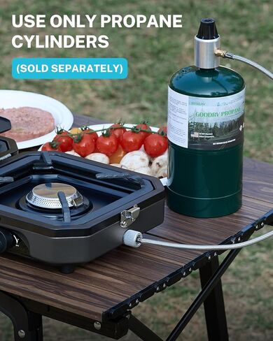 Gonex 2 Burner Propane Camping Stove with Griddle & Grates, Portable Foldable Cooking Stove with Total 16,000 BTU, Two Piezo Ignition Adjustable Burners for Camping, Patio, Emergency, Hiking (Black) in Kuwait