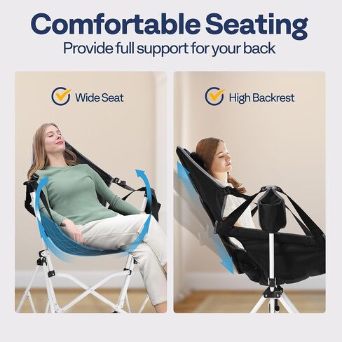 VIVOHOME Hammock Camping Chair, Portable Outdoor Swinging Rocking Chairs for Adults with Adjustable Pillow, Back and Height for Travelling, Backyard, Patio, Supports 400 lbs, 600D Breathable Mesh in Kuwait