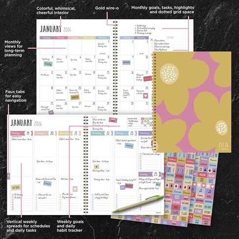 TF Publishing July 2025 - June 2026 Striped Down Large Weekly Monthly Planner - 12 Month Academic Planner 2025-2026 with Durable Cover, Thick Uncoated Paper, and Planning Stickers - 9in x 11in in Kuwait
