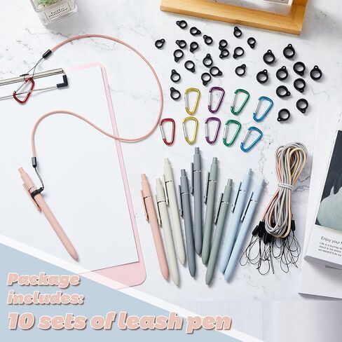 Lewtemi 10 Sets 24 Inch Pen Leash Pen Silicone Lanyard Holder for Clipboard Notebook Office Supplies (Black) in Saudi Arabia