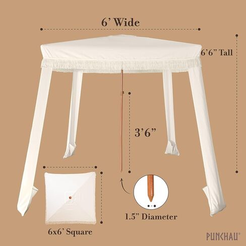 Beach Cabana with Fringe - 6x6 Ft. Boho Beach Canopy Umbrella Tent, Portable Umbrellas for Sand with Carry Bag & Sandbag Pockets, Instant Sun Shade Canopy Tent for Beaches & Backyards in Kuwait