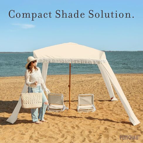 Beach Cabana with Fringe - 6x6 Ft. Boho Beach Canopy Umbrella Tent, Portable Umbrellas for Sand with Carry Bag & Sandbag Pockets, Instant Sun Shade Canopy Tent for Beaches & Backyards in Kuwait