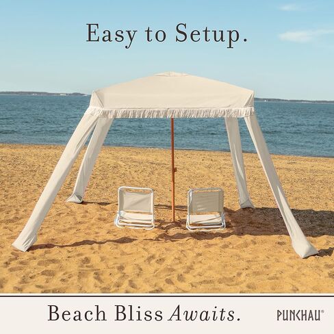 Beach Cabana with Fringe - 6x6 Ft. Boho Beach Canopy Umbrella Tent, Portable Umbrellas for Sand with Carry Bag & Sandbag Pockets, Instant Sun Shade Canopy Tent for Beaches & Backyards in Kuwait