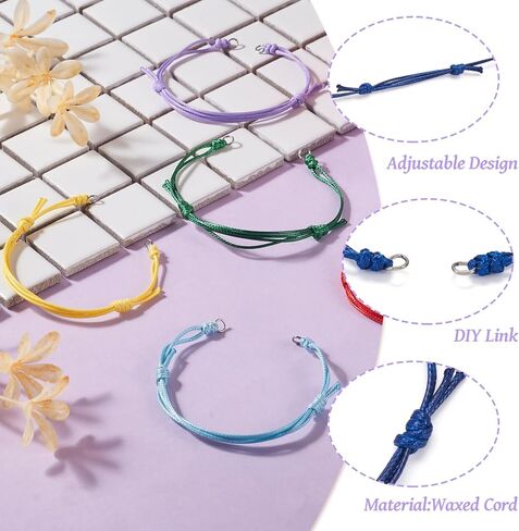 Beadthoven 12pcs قابلة للتعديل مضفر الأساور المنسوجة من صنع الأساور المنسوجة ، وخيط الحبل الموجة يدويًا سوار تمرير سوار الصداقة مع حلقات القفز لصنع المجوهر in Saudi Arabia