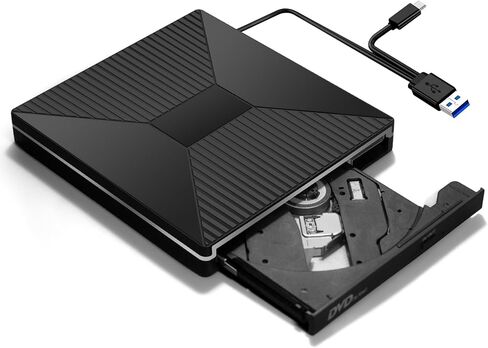 CD DVD Drive with Ambient Lighting USB C CD/DVD +/-Rw Drive CD ROM Burner Reader Writer with USB/ SD/TF Ports & Audio Out, Optical Disc Drive DVD Player for Laptop PC Mac MacBook Air/Pro Windows 11/10 in Saudi Arabia