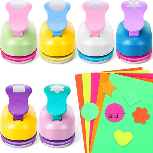CHENGU 16 Pcs Craft Holes Punch Paper Punchers Scrapbook Punches with Craft Sticker Paper, Round, Star, Square, Heart, Flower, Wave Circle Shape(1 Inch,Multiple Styles) in Saudi Arabia