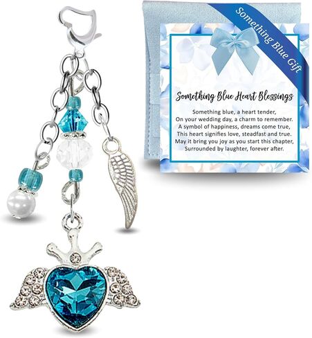 Something Blue Wedding Day Gift For Bride, Heart Charm Glass Caribbean Blue Rhinestone Handmade Pendant | Bonus Jewelry Travel Pouch Accessory Set Bridal Shower Idea From Mom Grandma | Gutsy Goodness in Kuwait