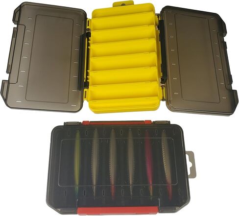 V-groove double-sided fast drainage hard bait portable plastic storage box (12/14 Slots) (Yellow, L) in Kuwait